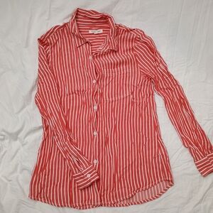 Striped Red Button-Front Women's Shirt